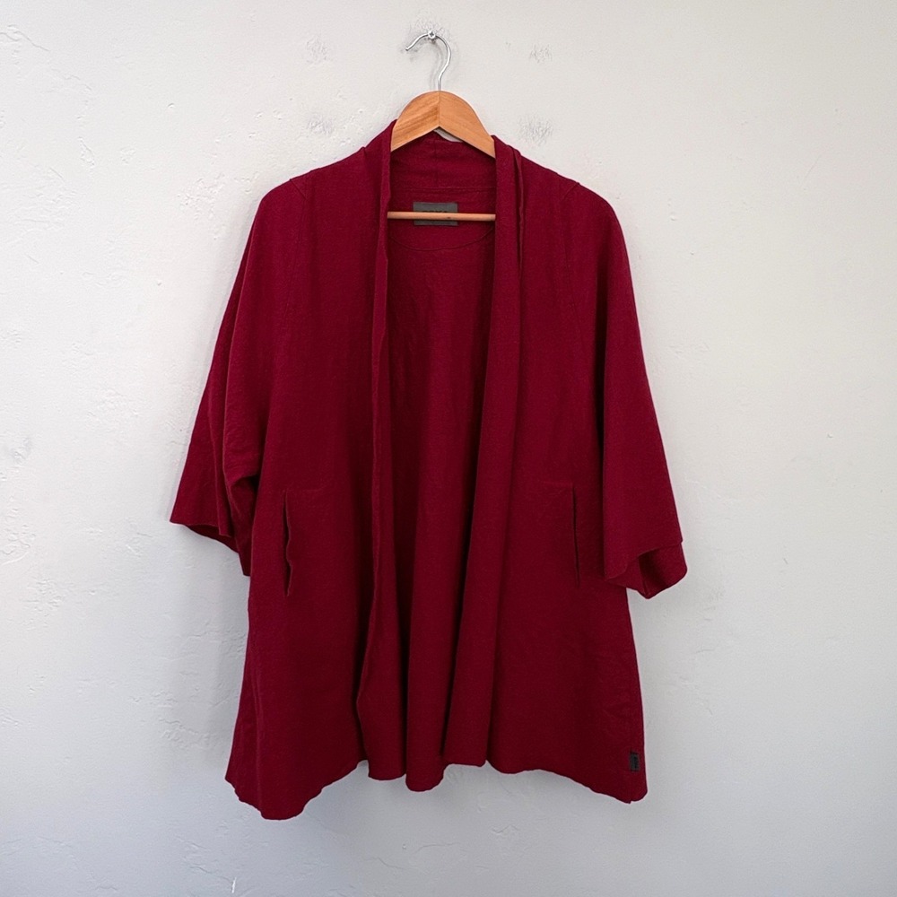 Oska Wool Cardigan Women Size 1 Regular Dark Red Long Sleeve Open Front Pockets